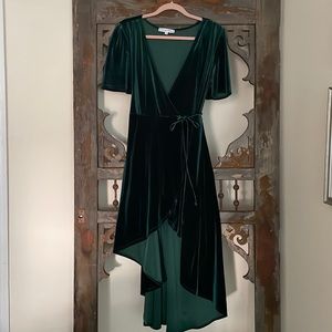 Green Velvet Wrap Dress